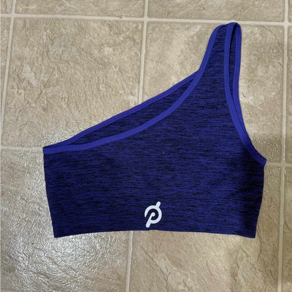 Peloton Purple and Black Asymmetrical Sports Bra - Picture 2 of 3